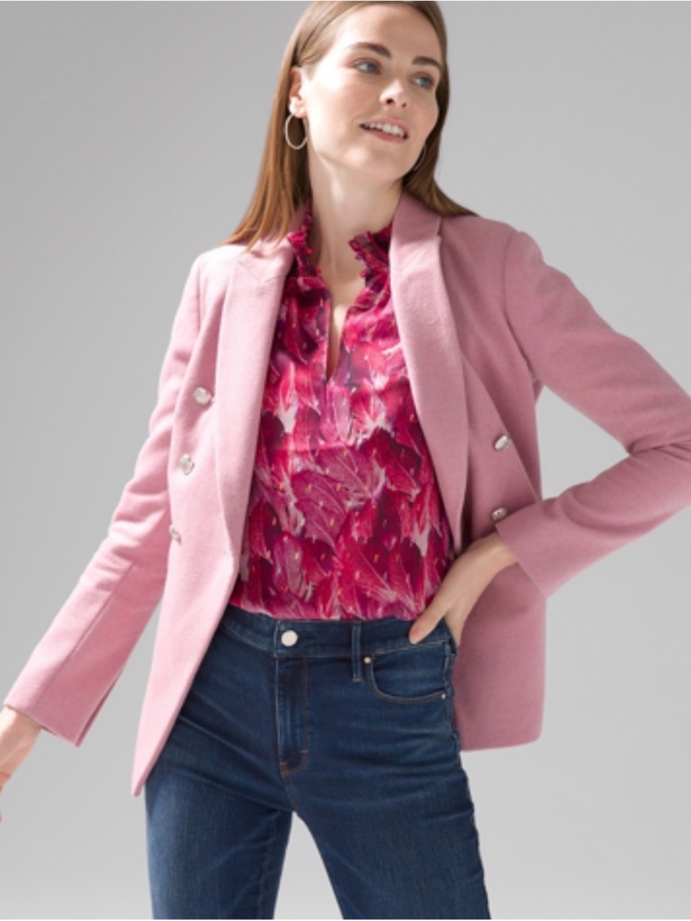 White House Black Market Pink Double-Breasted Blazer - Picture 5 of 5
